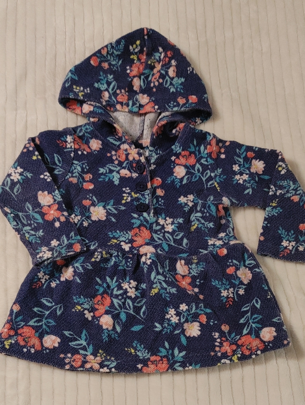 Crater's Navy Floral Hooded Baby Dress Size 12m.